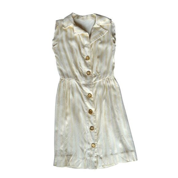 Vintage 70s Handmade Cream Yellow Vertical Striped Button Down Shirt Dress Size - Picture 8 of 8